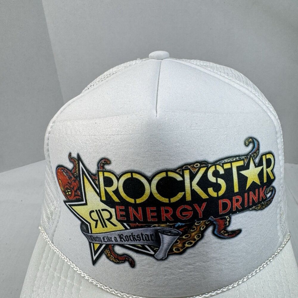 Vintage Rockstar Energy Drink Trucker Mesh Snapback Hat White One Size Nissun - Picture 3 of 11